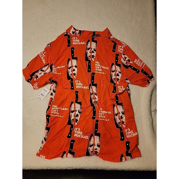 Halloween Michael Myers Mens XL Graphic Print Camp Shirt Short Sleeve NWT - Picture 5 of 6
